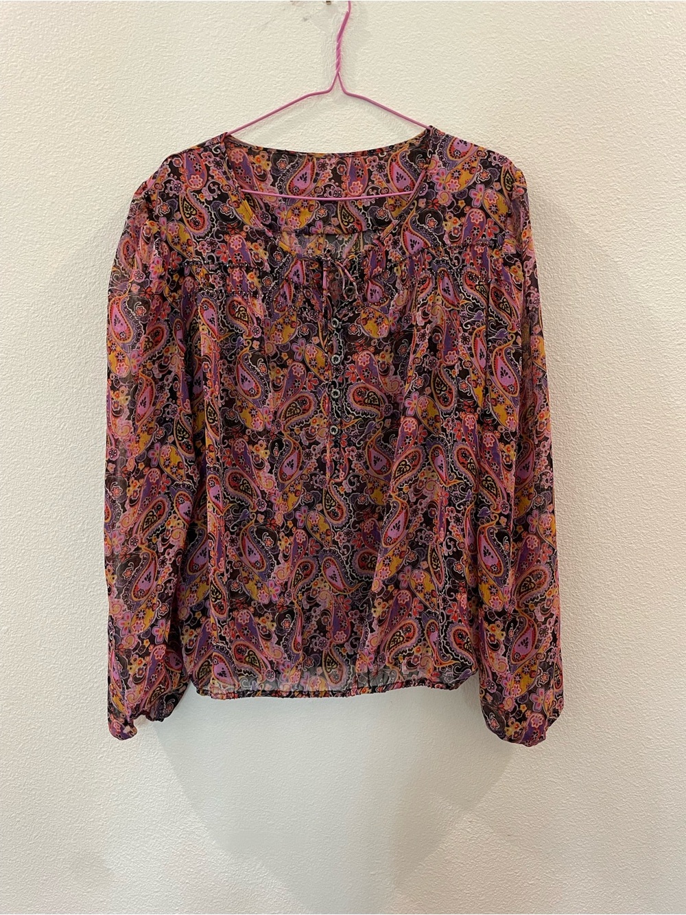 Women's Paisley Long-Sleeve Blouse - Pink & Black